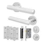 Moreno Polished Chrome Lever on Rose Door Handle Kit - 64mm Bathroom Lock - tradefit - 1
