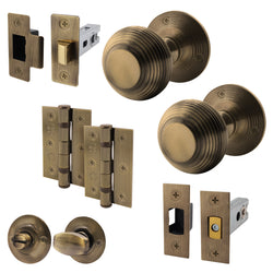 Beehive Antique Brass Mortice Door Knob Kit - 76mnm Bathroom Deadbolt - tradefit