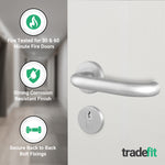 Return to Door Lever on Rose Stainless Steel Handle Kit - Medium Duty FD30/60 - 80mm Euro Lock and Double Cylinder - Keyed Alike - tradefit - 5