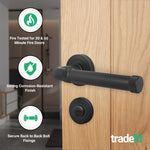 Santana Matt Black Lever on Rose Door Handle Kit - Medium Duty FD30/60 - 80mm Bathroom Lock - tradefit - 2