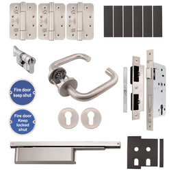 Fire Door Kit - HMO Apartment Entrance Kit Master Keyed - Severe Duty - Satin Stainless Steel - tradefit