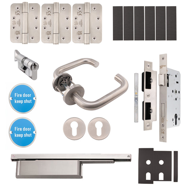Fire Door Kit - HMO Apartment Entrance Kit - Severe Duty - Master Keyed - Satin Stainless Steel - tradefit - Featured Image