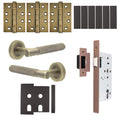 Dumont Antique Brass Lever on Rose Door Handle Kit - Heavy Duty FD30/60 - DIN Latch