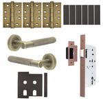 Dumont Antique Brass Lever on Rose Door Handle Kit - Heavy Duty FD30/60 - DIN Latch - tradefit - 1