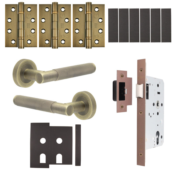 Dumont Antique Brass Lever on Rose Door Handle Kit - Heavy Duty FD30/60 - DIN Latch - tradefit - Featured Image