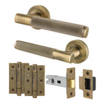 Dumont Antique Brass Lever on Rose Door Handle Kit - 64mm Latch - tradefit - 1