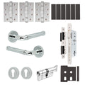 Santana Polished Chrome Lever on Rose Door Handle Kit - Heavy Duty FD30/60 - DIN Euro Sashlock and Thumbturn Cylinder - Master Keyed
