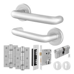 Return to Door Lever on Rose Aluminium Door Handle Kit - Medium Duty - 80mm Euro Sashlock and Double Cylinder - Keyed Alike - tradefit