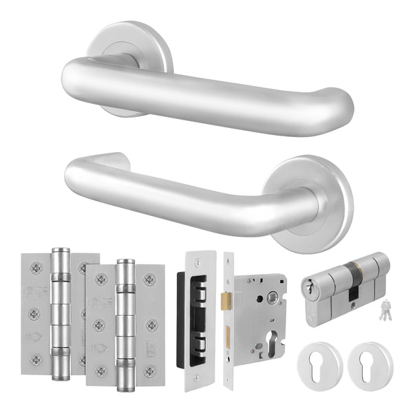 Return to Door Lever on Rose Aluminium Door Handle Kit - Medium Duty - 80mm Euro Sashlock and Double Cylinder - Keyed Alike - tradefit - Featured Image