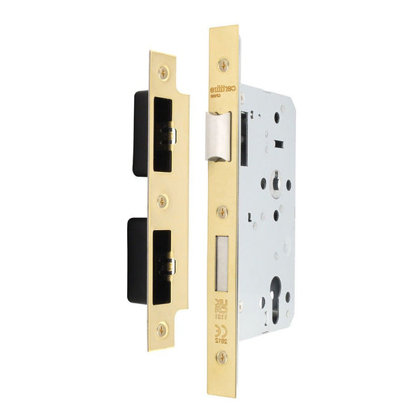 Fire Rated DIN Sashlock - 60mm Backset / 90mm Case / 72mm Centres - Satin Brass - tradefit - Featured Image