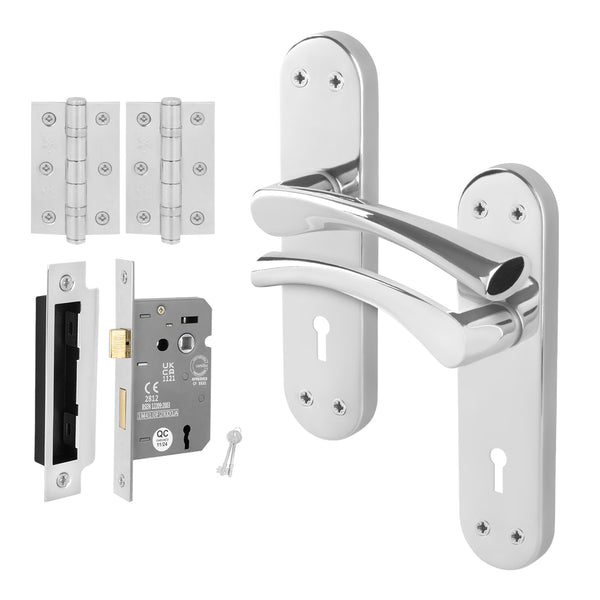 Nola Polished Chrome Lever on Backplate Door Handle Pack - 64mm Sashlock - tradefit - Featured Image