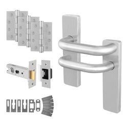 Return to Door Lever on Backplate Stainless Steel Door Handle Kit - Medium Duty FD30/60 - 76mm Latch