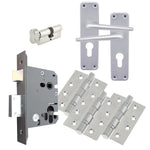 Aluminium Contractor Lever Euro Lock Cylinder & Turn Kit 48.5mm c/c Set - 154x41mm - Satin - tradefit - 1