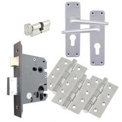 Aluminium Contractor Lever Euro Lock Cylinder & Turn Kit 48.5mm c/c Set - 154x41mm - Satin - tradefit