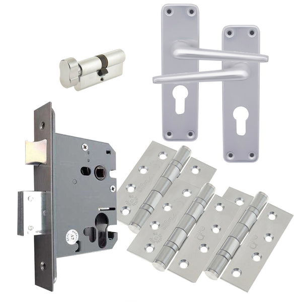 Aluminium Contractor Lever Euro Lock Cylinder & Turn Kit 48.5mm c/c Set - 154x41mm - Satin - tradefit - Featured Image