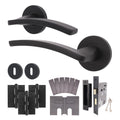 Euroda-Plus Black Lever on Rose Fire Door Handle Pack - 3 Lever Lock - FD30/60