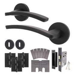 Euroda - Plus Black Lever on Rose Fire Door Handle Pack - 3 Lever Lock - FD30/60 - tradefit