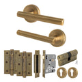 Olbia Antique Brass Lever on Rose Door Handle Kit - 80mm Euro Sashlock and Thumbturn Cylinder - Keyed to Differ