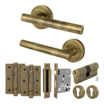Olbia Antique Brass Lever on Rose Door Handle Kit - 80mm Euro Sashlock and Thumbturn Cylinder - Master Keyed - 1
