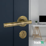 Olbia Antique Brass Lever on Rose Door Handle Kit - 80mm Euro Sashlock and Double Cylinder - Master Keyed - 6