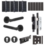Aurora Matt Black Lever on Rose Door Handle Kit - Heavy Duty FD30/60 - DIN Euro Sashlock and Thumbturn Cylinder - Keyed Alike - tradefit - 1
