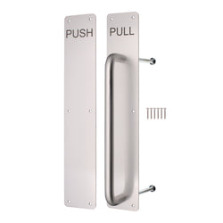 Architectural Pull Handle On Plate & Push Plate Kit - 475 x 75mm - Satin Aluminium - tradefit