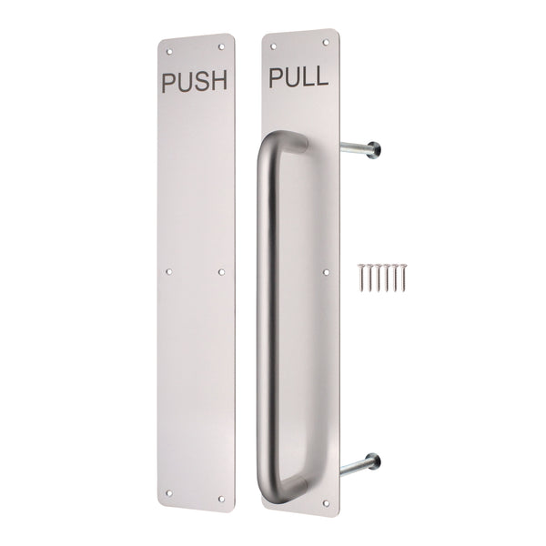 Architectural Pull Handle On Plate & Push Plate Kit - 475 x 75mm - Satin Aluminium - tradefit - Featured Image