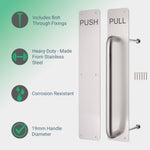 Architectural Pull Handle On Plate & Push Plate Kit - 475 x 75mm - Satin Aluminium - tradefit - 2