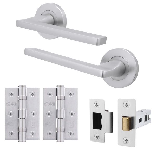 Euroda Satin Chrome Lever on Rose Door Handle Pack - Latch - Featured Image