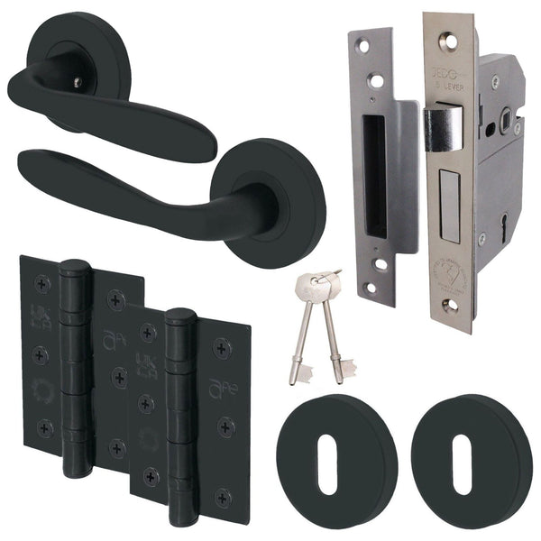 Sassari Matt Black Lever on Rose Door Handle Pack - BS3621 5 Lever Lock - tradefit - Featured Image