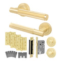 Aurora Satin Brass Lever on Rose Door Handle Kit - Medium Duty FD30/60 - 80mm Bathroom Lock