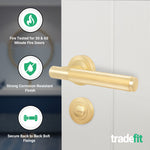 Aurora Satin Brass Lever on Rose Door Handle Kit - Medium Duty FD30/60 - 80mm Bathroom Lock - tradefit - 2