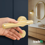 Aurora Satin Brass Lever on Rose Door Handle Kit - 64mm Bathroom Lock - tradefit - 6
