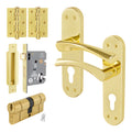 Nola Brass Plated Lever on Backplate Door Handle Kit - 80mm Euro Sashlock and Double Cylinder - Keyed to Differ