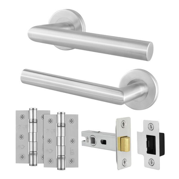 Mitre Lever on Rose Stainless Steel Door Handle Kit - Medium Duty - 76mm Latch - tradefit - Featured Image