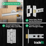 Mitre Lever on Rose Stainless Steel Door Handle Kit - Medium Duty - 76mm Latch - tradefit - 5