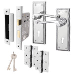 Georgian Rope Edge Scroll Polished Chrome Door Handle Pack - 64mm Sashlock - tradefit - 1