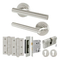 Olbia Satin Nickel Lever on Rose Door Handle Kit - 80mm Euro Sashlock and Double Cylinder - Master Keyed