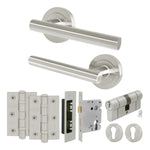 Olbia Satin Nickel Lever on Rose Door Handle Kit - 80mm Euro Sashlock and Double Cylinder - Master Keyed - tradefit - 1