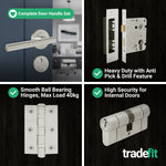 Olbia Satin Nickel Lever on Rose Door Handle Kit - 80mm Euro Sashlock and Double Cylinder - Keyed Alike - tradefit - 5