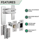 Round Bar 19mm Safety Return To Door Lever Latch Pack - 175 x 44mm - 66mm Latch x 75mm Hinges - Satin Stainless - tradefit - 3