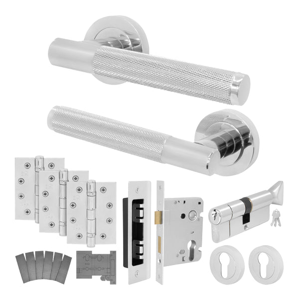 Dumont Polished Chrome Lever on Rose Door Handle Kit - Medium Duty FD30/60 - 80mm Euro Sashlock and Thumbturn Cylinder - Master Keyed - Featured Image