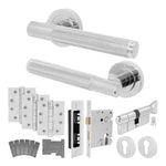 Dumont Polished Chrome Lever on Rose Door Handle Kit - Medium Duty FD30/60 - 80mm Euro Sashlock and Thumbturn Cylinder - Keyed to Differ - tradefit - 1