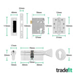 Dumont Polished Chrome Lever on Rose Door Handle Kit - Medium Duty FD30/60 - 80mm Euro Sashlock and Thumbturn Cylinder - Keyed Alike - tradefit - 5