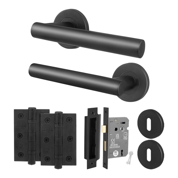 Vigo Lever on Rose Matt Black Door Handle Kit - Medium Duty - 80mm Sashlock - tradefit - Featured Image