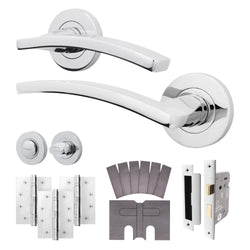 Euroda - Plus Polished Chrome Lever on Rose Fire Door Handle Pack - Bathroom - FD30/60 - tradefit
