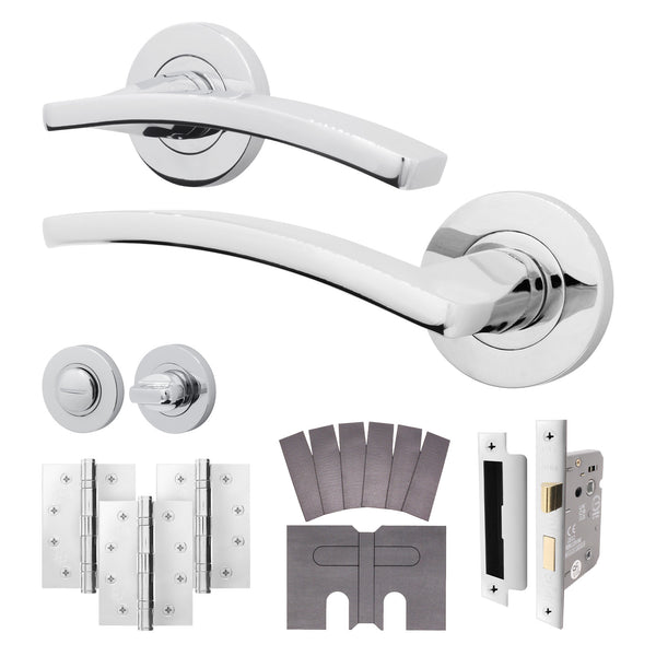 Euroda - Plus Polished Chrome Lever on Rose Fire Door Handle Pack - Bathroom - FD30/60 - tradefit - Featured Image