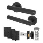 Dumont Matt Black Lever on Rose Door Handle Kit - Medium Duty FD30/60 - 76mm Latch - tradefit - 1