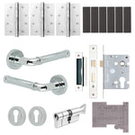 Santana Polished Chrome Lever on Rose Door Handle Kit - Medium Duty FD30/60 - 80mm Euro Sashlock and Thumbturn Cylinder - Keyed Alike - 2