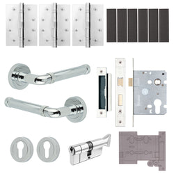 Santana Polished Chrome Lever on Rose Door Handle Kit - Medium Duty FD30/60 - 80mm Euro Sashlock and Thumbturn Cylinder - Keyed to Differ - tradefit